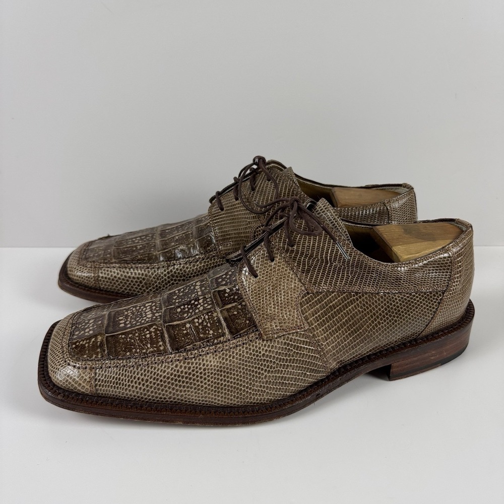 David Eden X Derby Dress Shoes Mens 10 Genuine Crocodile Lizard Exotic Beige - Picture 3 of 7